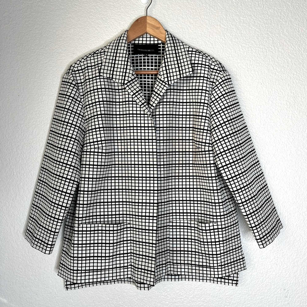 Lafayette 148 Black & White Grid Jacket, M